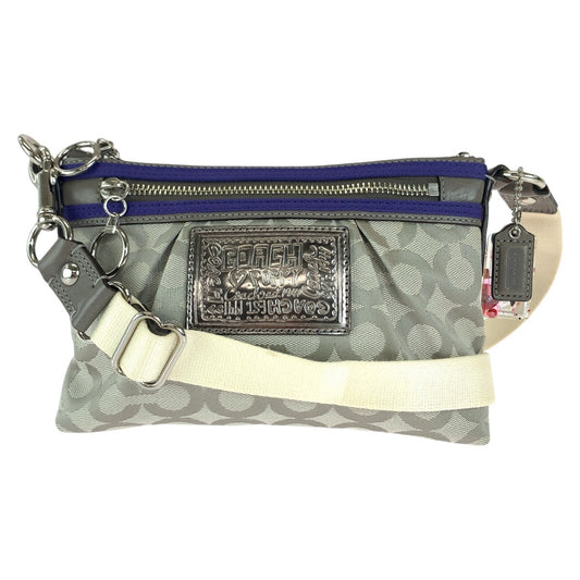 11997
COACH コーチ シグネチャー ポピー グレー ブルー シルバー金具 キャンバス / レザー ショルダーバッグ ポシェット 斜め掛け可能  レディース
