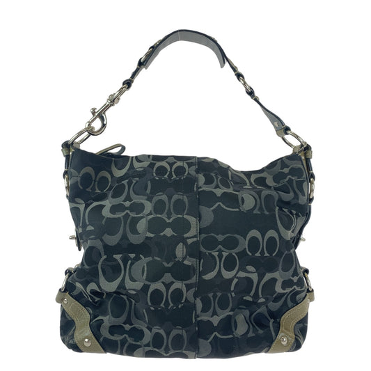 COACH コーチ シグネチャー ブラック 黒 カーキ シルバー金具 キャンバス / レザー ショルダーバッグ  レディース