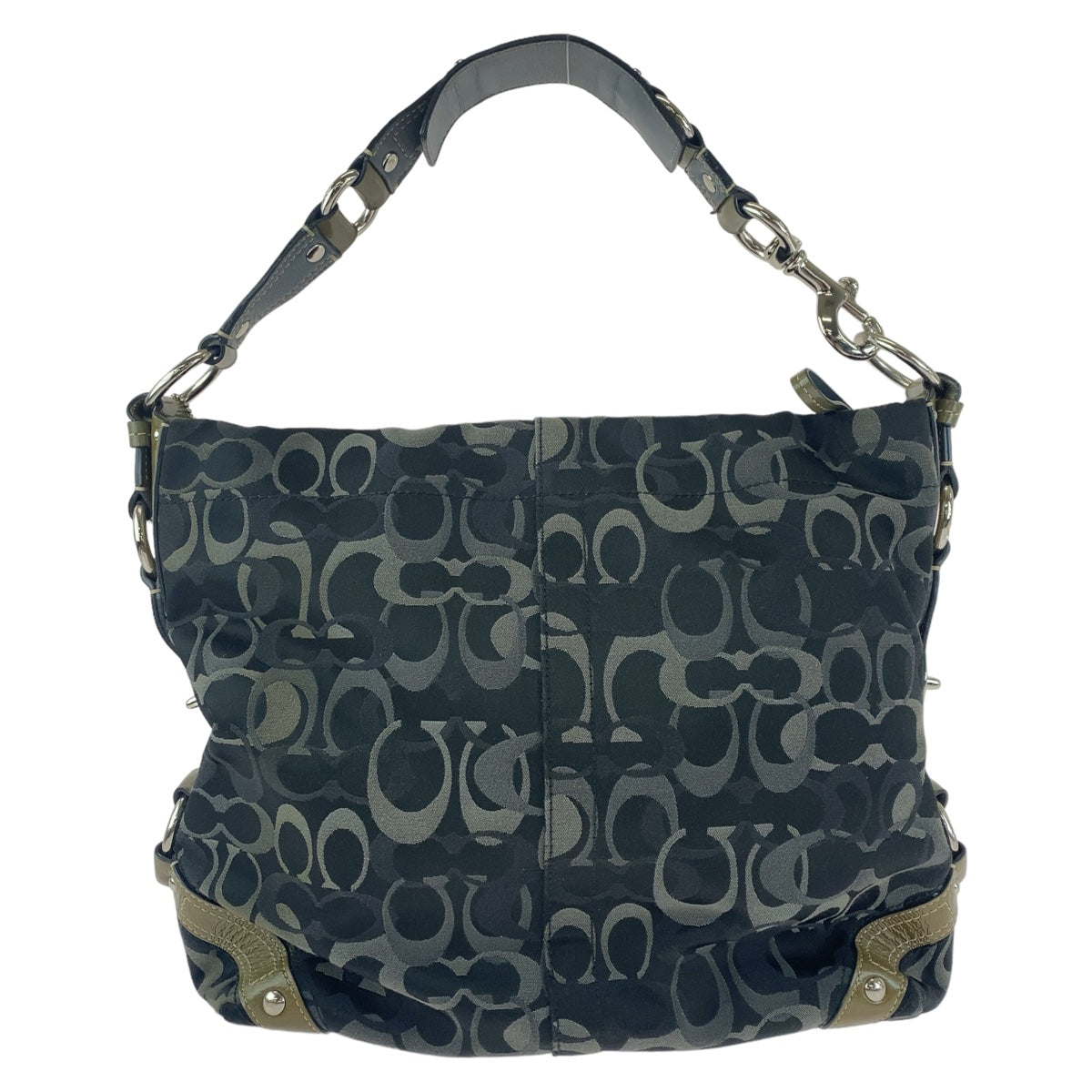 COACH コーチ シグネチャー ブラック 黒 カーキ シルバー金具 キャンバス / レザー ショルダーバッグ  レディース