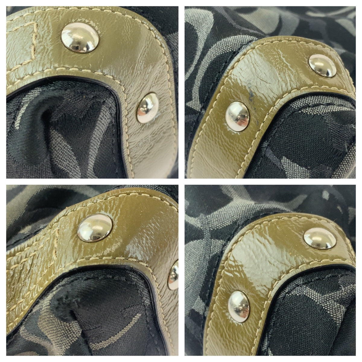 COACH コーチ シグネチャー ブラック 黒 カーキ シルバー金具 キャンバス / レザー ショルダーバッグ  レディース