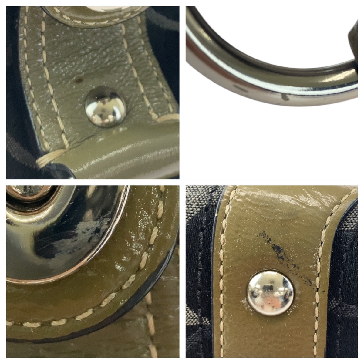 COACH コーチ シグネチャー ブラック 黒 カーキ シルバー金具 キャンバス / レザー ショルダーバッグ  レディース