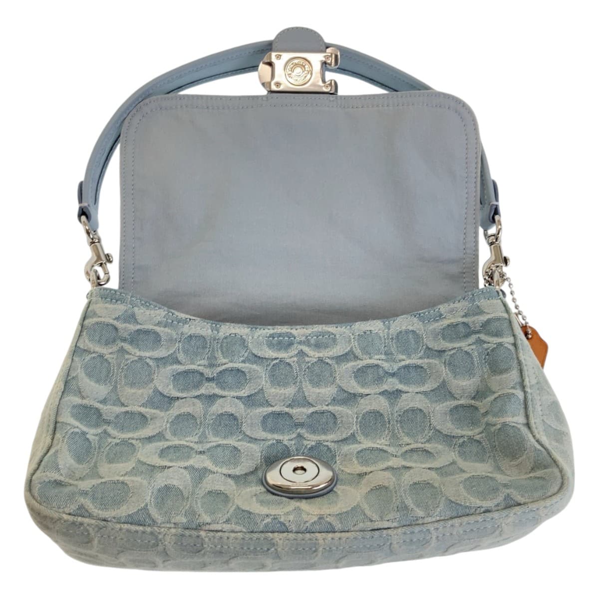 COACH コーチ シグネチャー スカイブルー シルバー金具 デニム / レザー 斜め掛け ショルダーバッグ ハンドバッグ  レディース