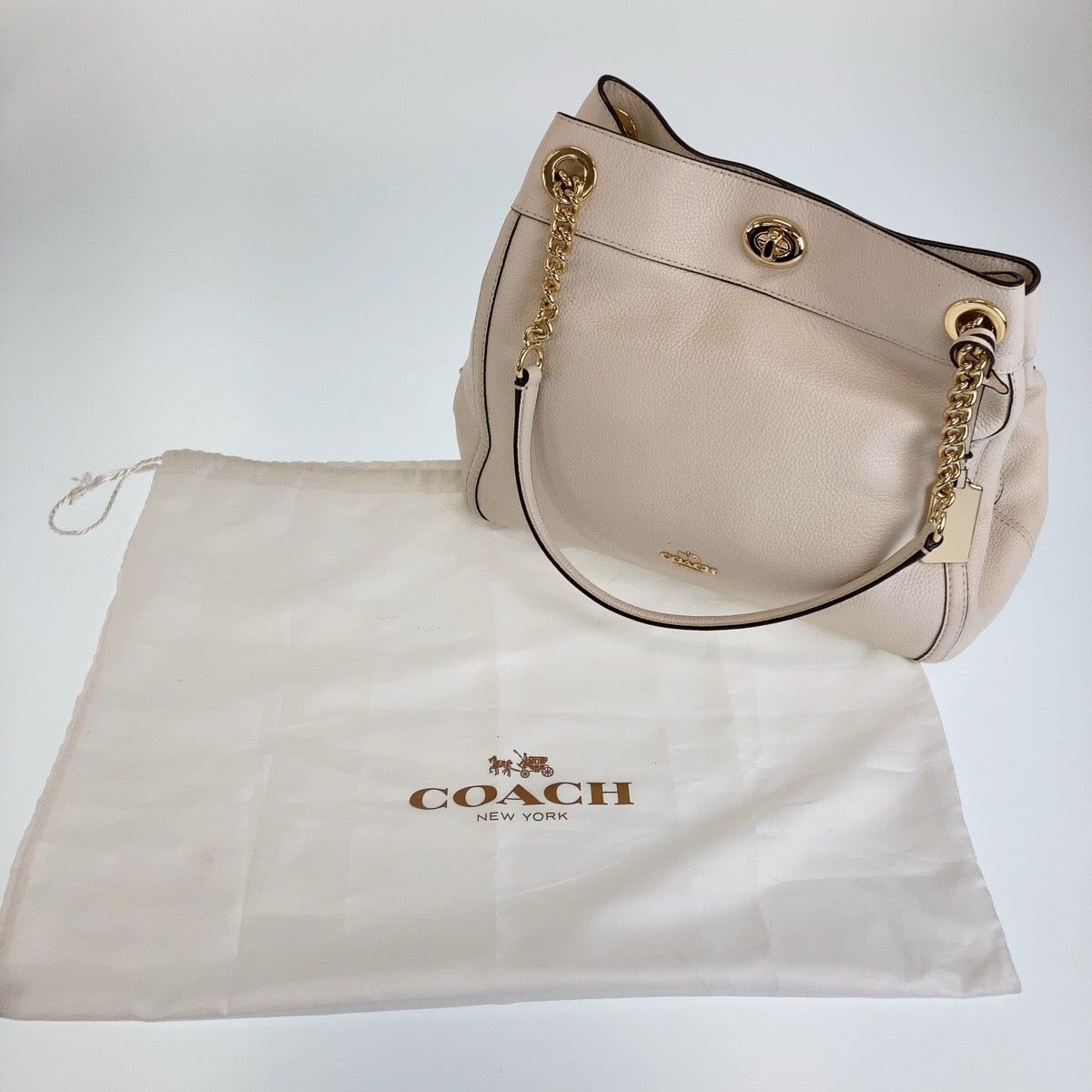 12037
COACH コーチ ホワイト ゴールド金具 レザー トートバッグ ショルダーバッグ  レディース