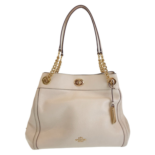 12037
COACH コーチ ホワイト ゴールド金具 レザー トートバッグ ショルダーバッグ  レディース
