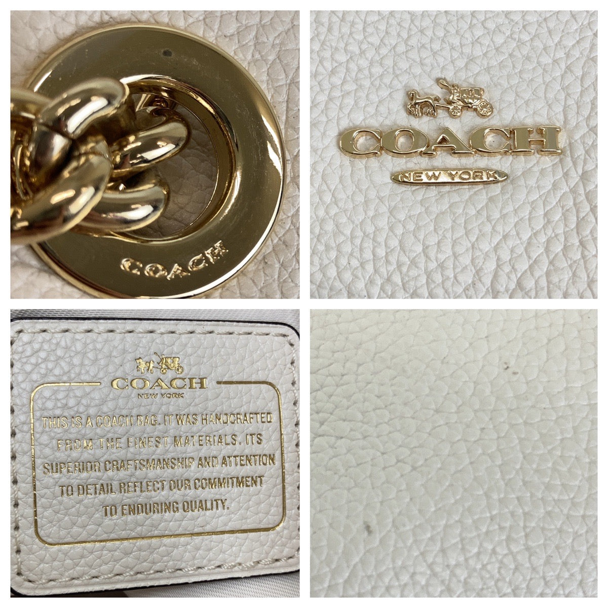 12037
COACH コーチ ホワイト ゴールド金具 レザー トートバッグ ショルダーバッグ  レディース