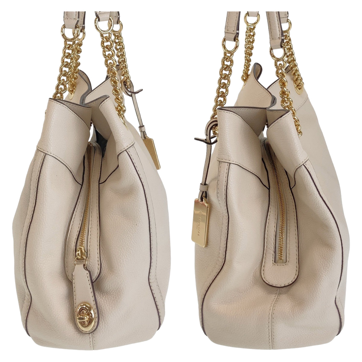 12037
COACH コーチ ホワイト ゴールド金具 レザー トートバッグ ショルダーバッグ  レディース