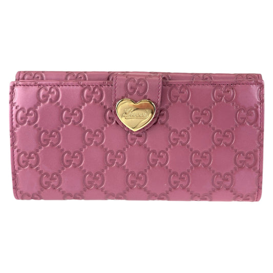 GUCCI グッチ シマGG ハート ピンク ゴールド金具 レザー 203550 2184 長財布 ロングウォレット  レディース
