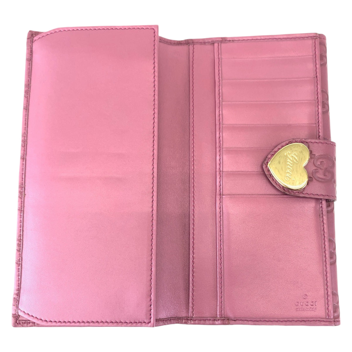 GUCCI グッチ シマGG ハート ピンク ゴールド金具 レザー 203550 2184 長財布 ロングウォレット  レディース
