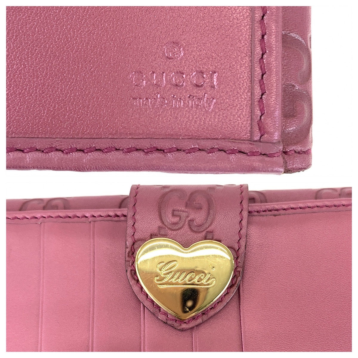 GUCCI グッチ シマGG ハート ピンク ゴールド金具 レザー 203550 2184 長財布 ロングウォレット  レディース