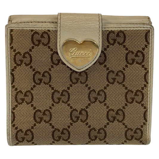 GUCCI グッチ ハート ベージュ オフホワイト ゴールド金具 GGキャンバス 折財布 コンパクトウォレット  レディース