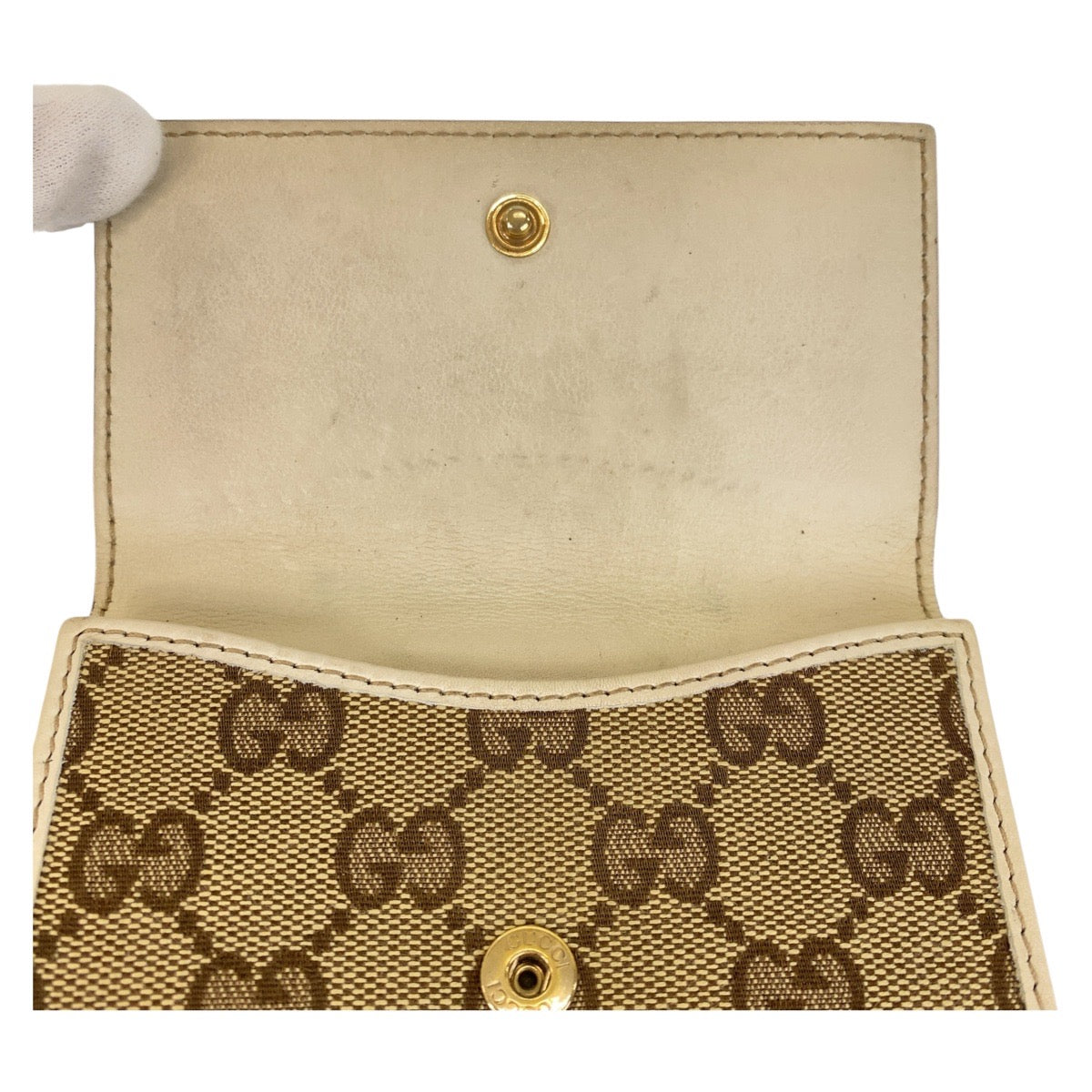 GUCCI グッチ ハート ベージュ オフホワイト ゴールド金具 GGキャンバス 折財布 コンパクトウォレット  レディース