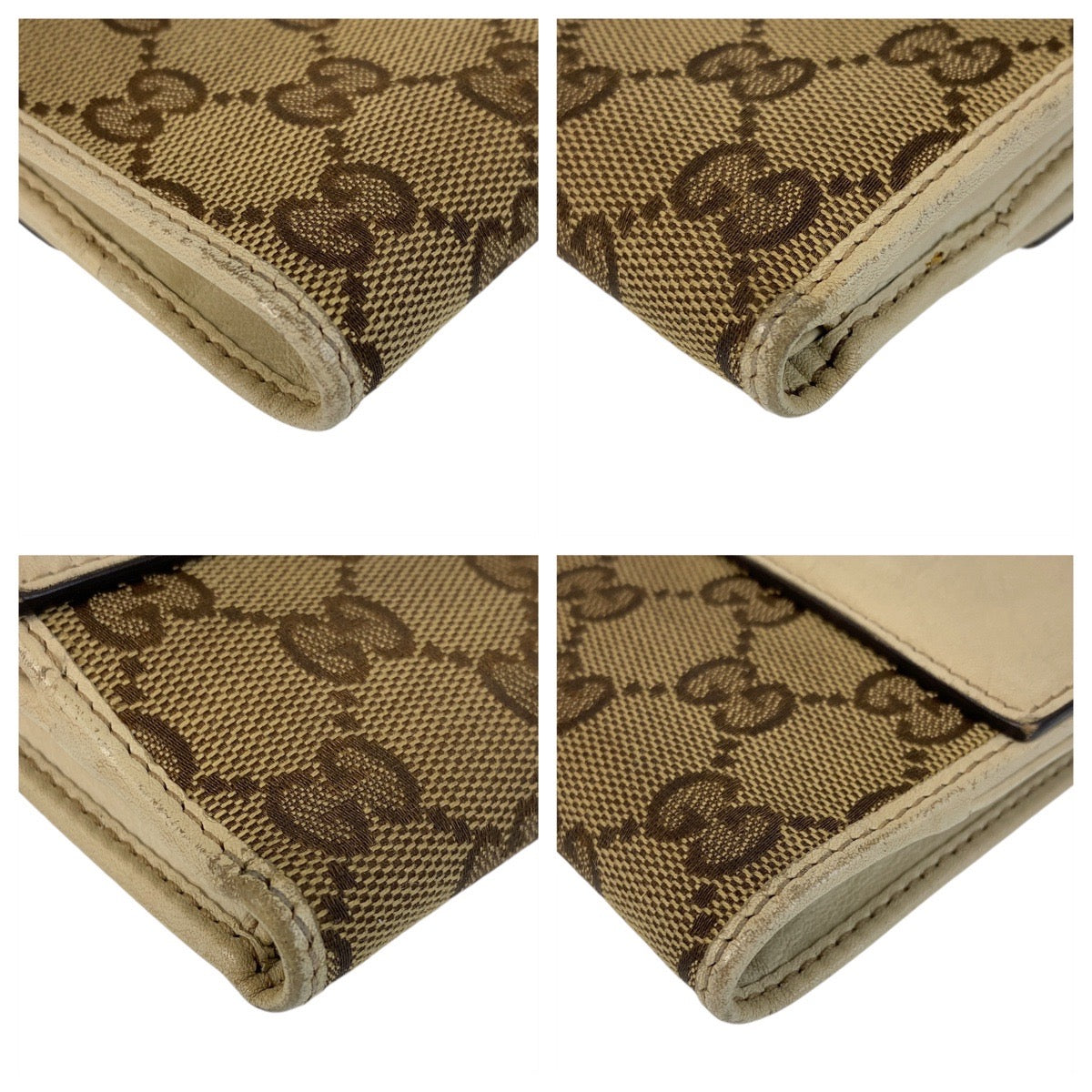 GUCCI グッチ ハート ベージュ オフホワイト ゴールド金具 GGキャンバス 折財布 コンパクトウォレット  レディース