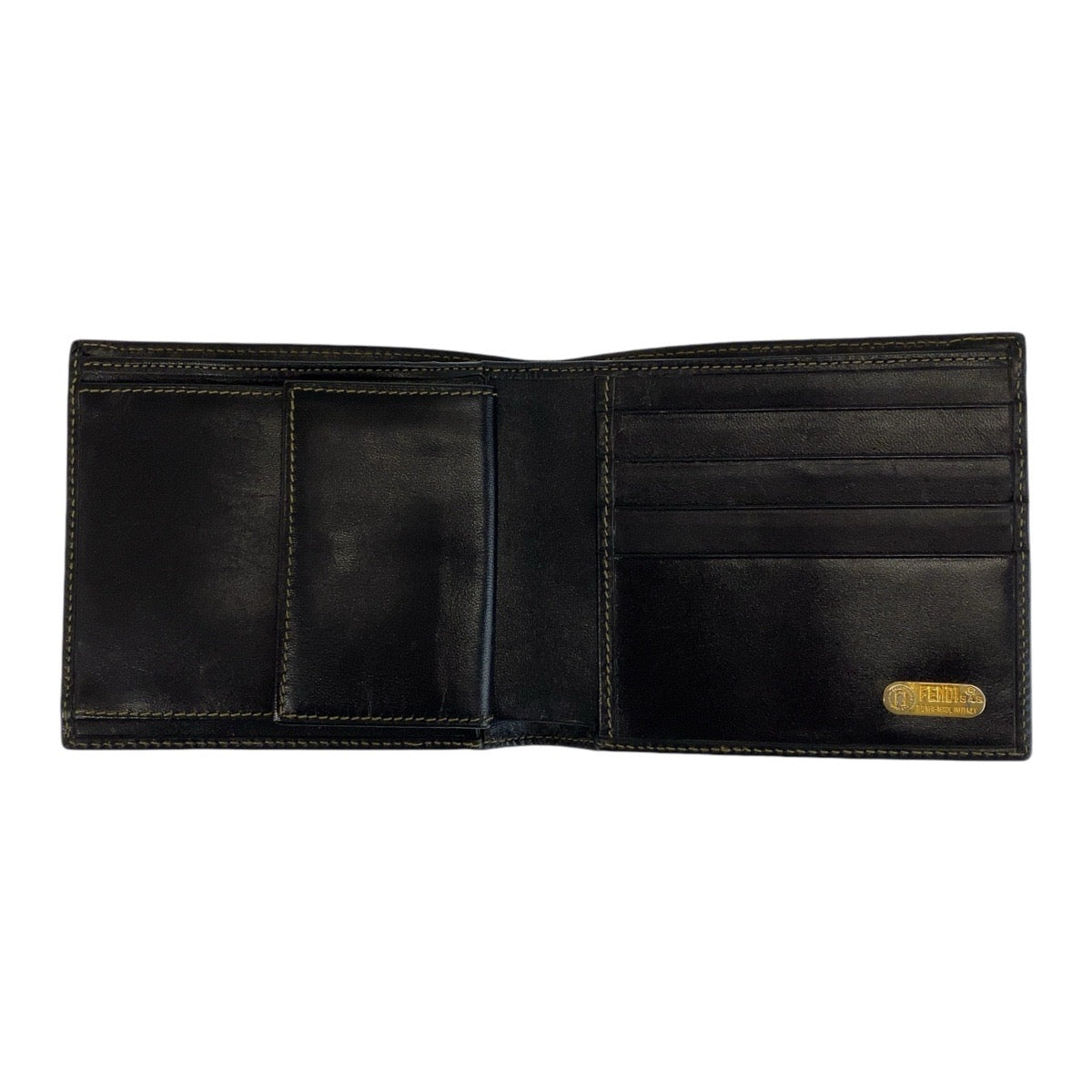 12825
FENDI フェンディ ペカン ブラウン ブラック ゴールド金具 レザー 折財布 コンパクトウォレット  メンズ
