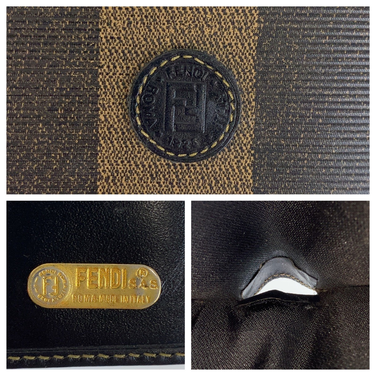 12825
FENDI フェンディ ペカン ブラウン ブラック ゴールド金具 レザー 折財布 コンパクトウォレット  メンズ