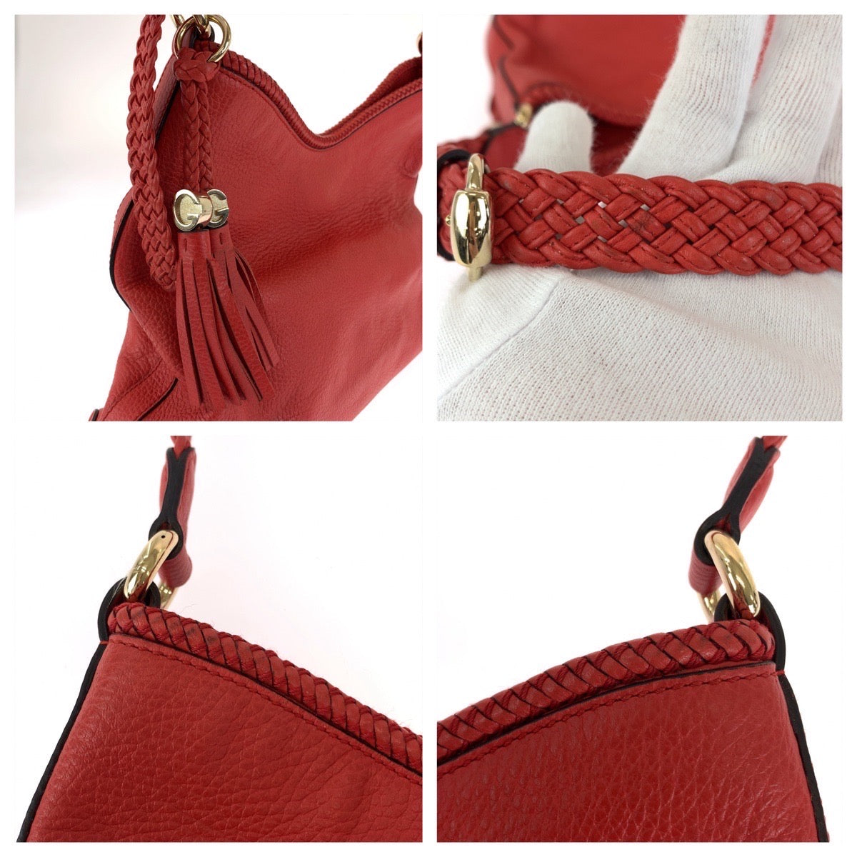12033
GUCCI グッチ ホーボー フリンジ レッド ゴールド金具 レザー 336659 ショルダーバッグ  レディース