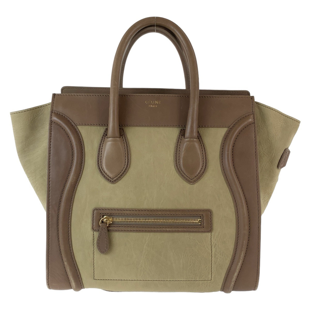 12030
CELINE セリーヌ ラゲージ ミニショッパー カーキ ブラウン ゴールド金具 レザー ハンドバッグ トートバッグ  レディース AB48