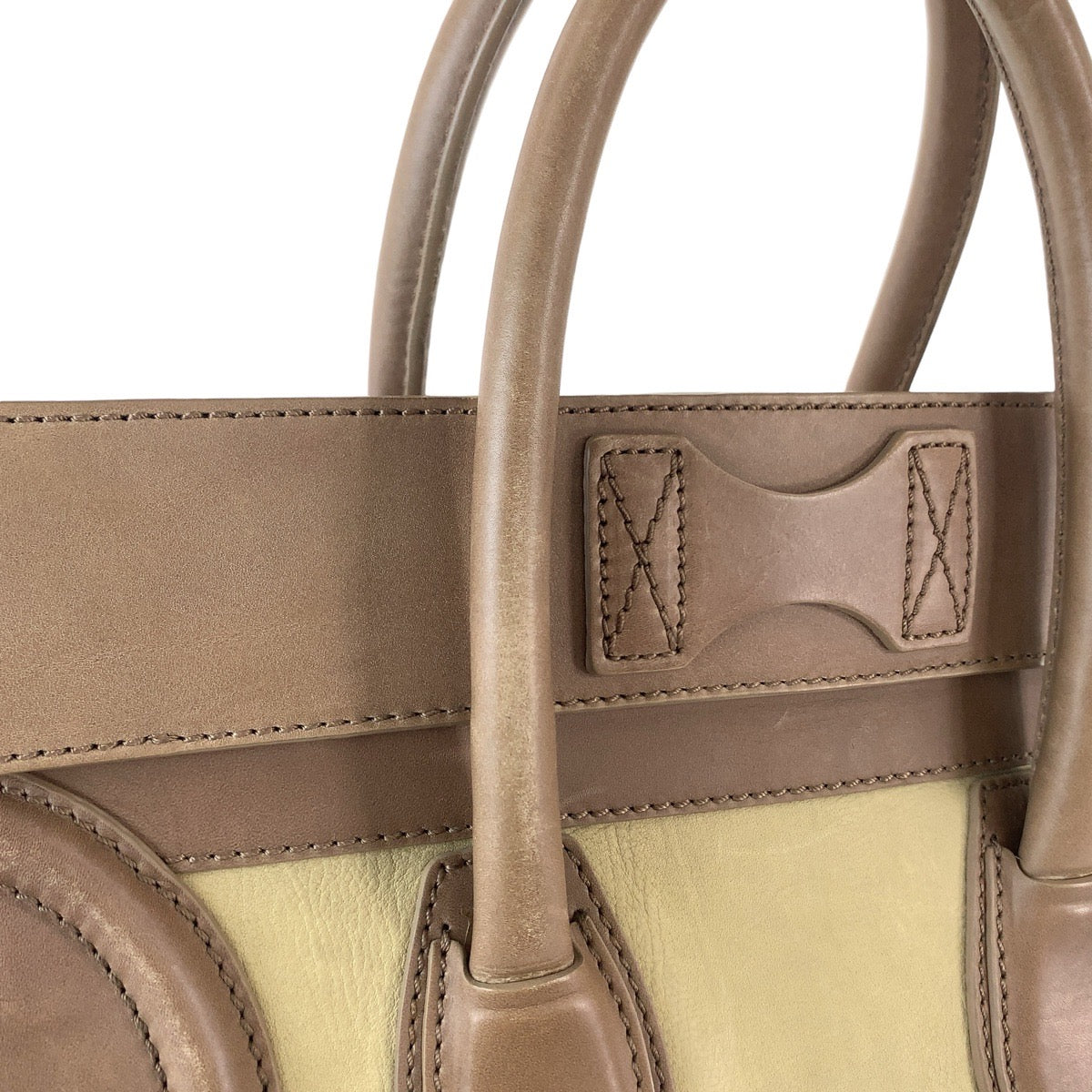 12030
CELINE セリーヌ ラゲージ ミニショッパー カーキ ブラウン ゴールド金具 レザー ハンドバッグ トートバッグ  レディース AB48