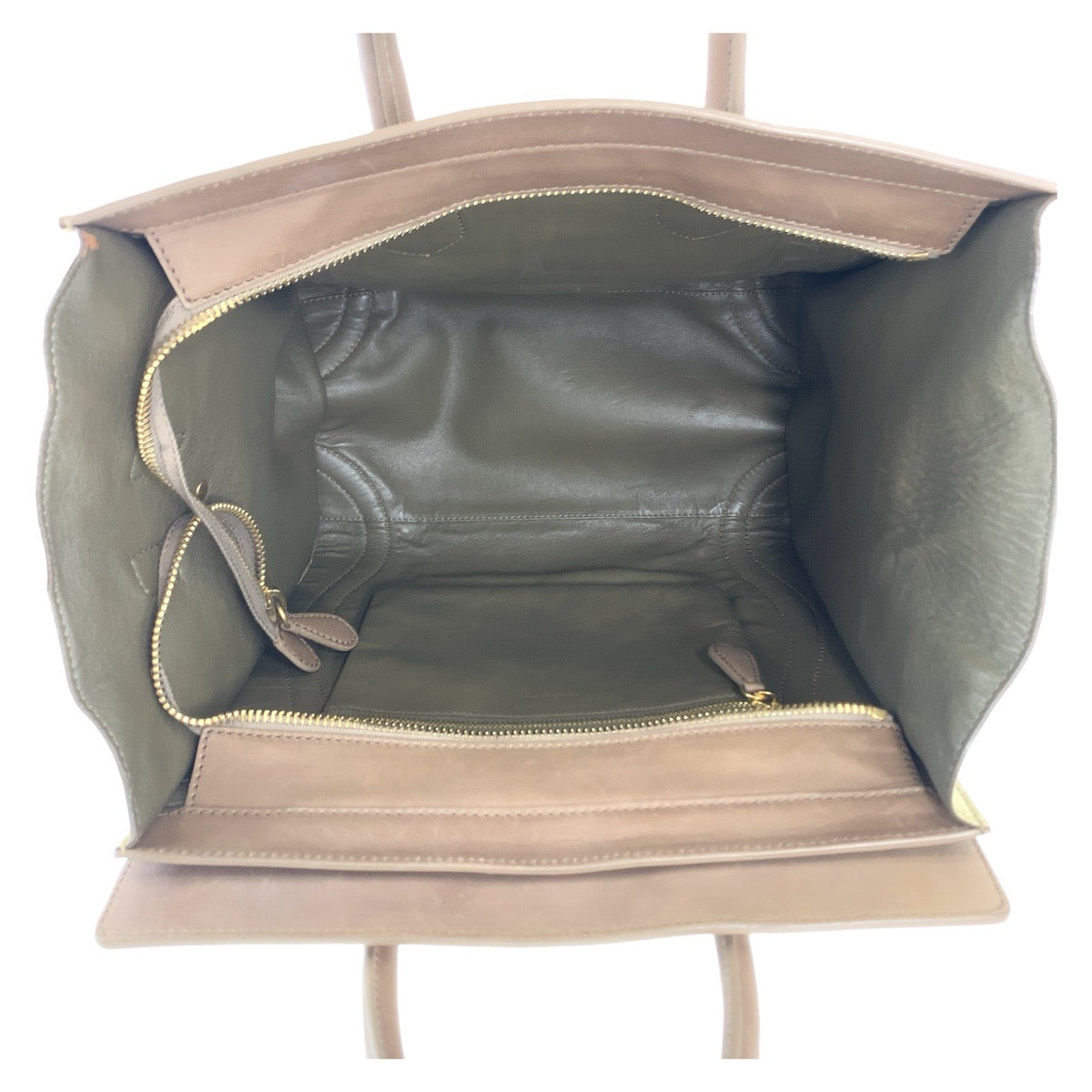 12030
CELINE セリーヌ ラゲージ ミニショッパー カーキ ブラウン ゴールド金具 レザー ハンドバッグ トートバッグ  レディース AB48