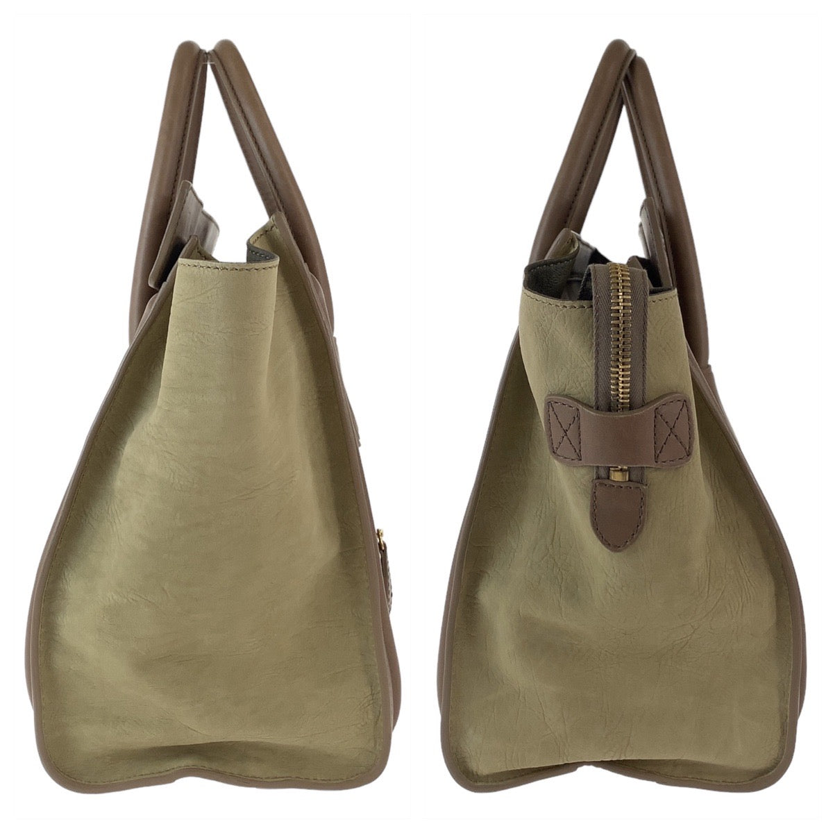 12030
CELINE セリーヌ ラゲージ ミニショッパー カーキ ブラウン ゴールド金具 レザー ハンドバッグ トートバッグ  レディース AB48