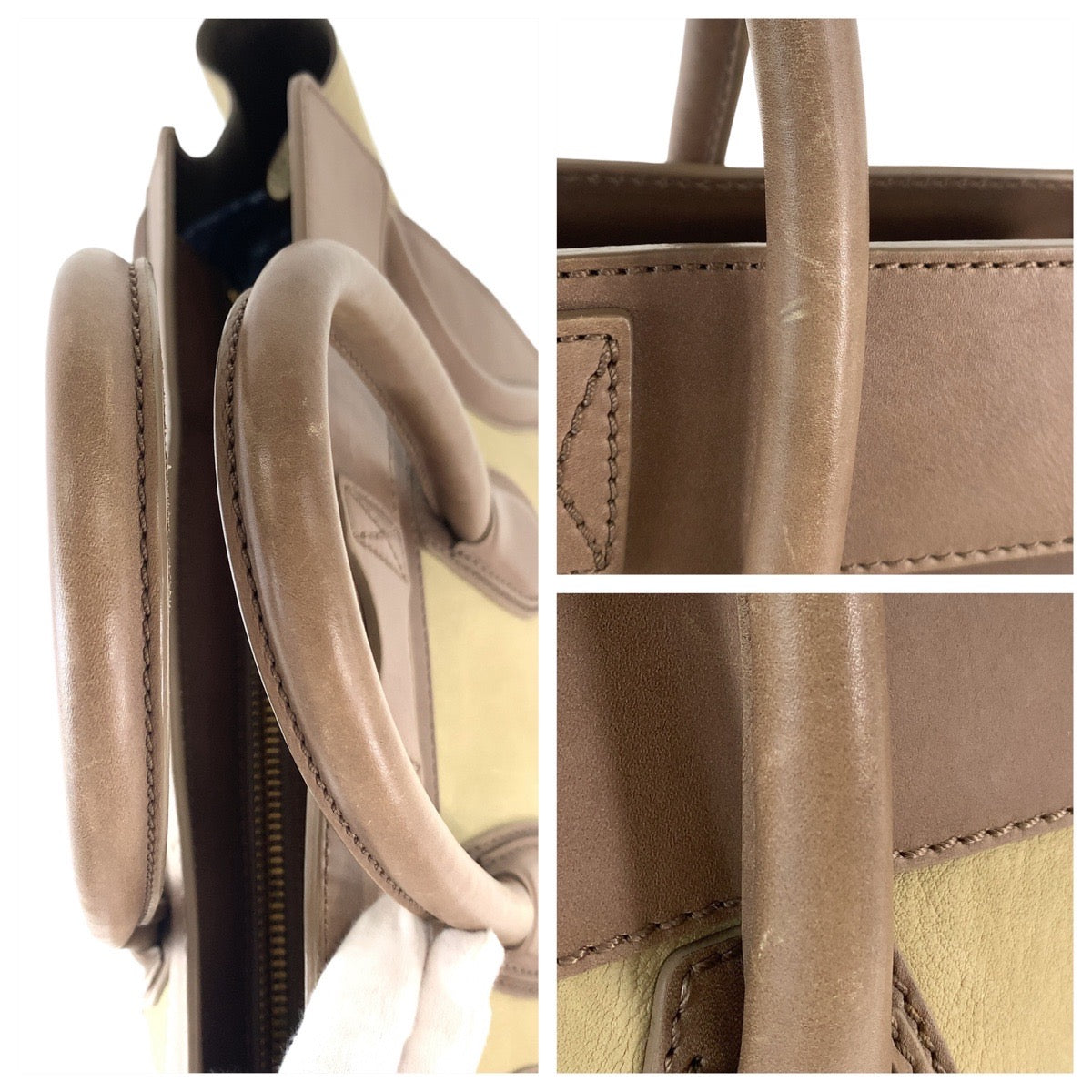 12030
CELINE セリーヌ ラゲージ ミニショッパー カーキ ブラウン ゴールド金具 レザー ハンドバッグ トートバッグ  レディース AB48