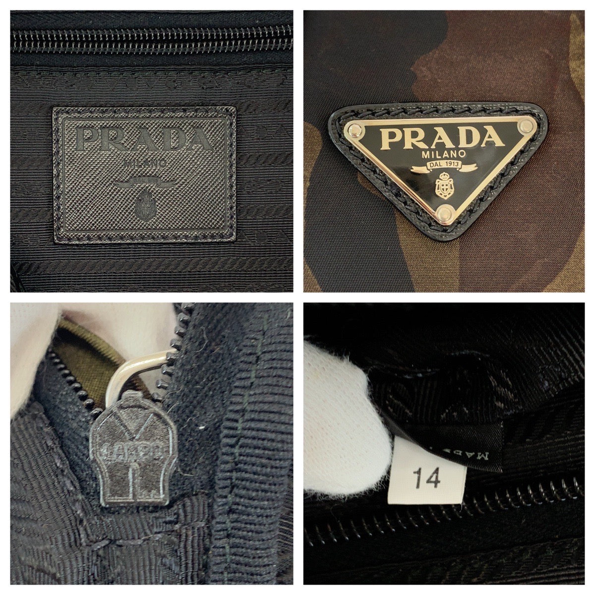 12029
PRADA プラダ テスート カモフラージュ 迷彩柄 三角ロゴプレート カーキ マルチカラー シルバー金具 ナイロン V135 リュックサック バッグパック  レディース