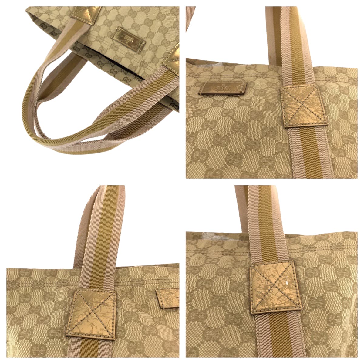 12028
GUCCI グッチ シェリーライン ベージュ ゴールド GGキャンバス 189669 トートバッグ ショルダーバッグ  レディース