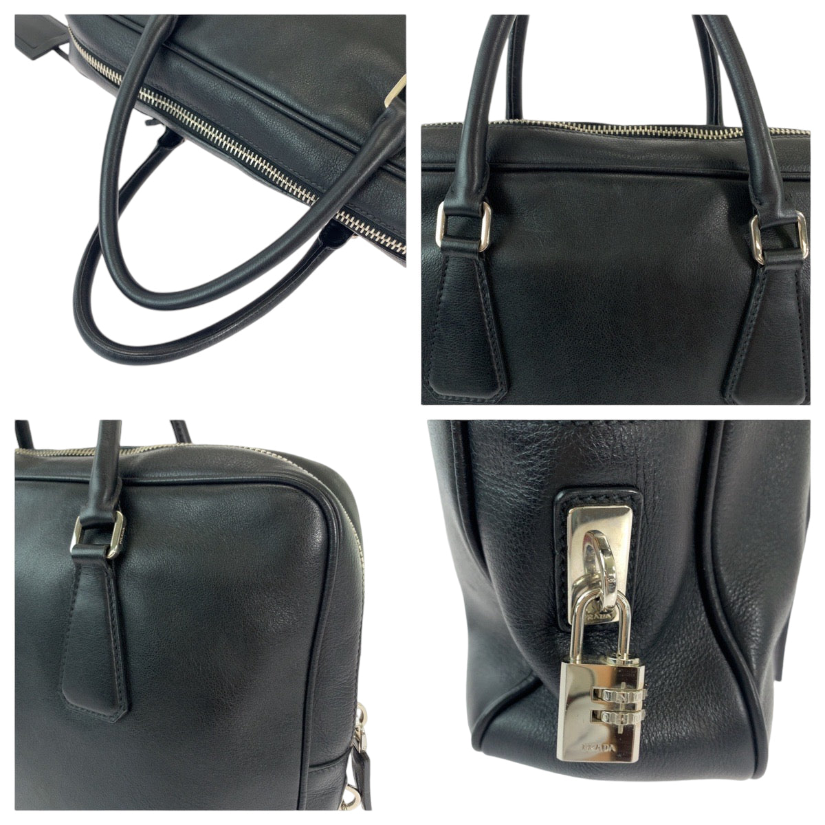 12027
PRADA プラダ 三角ロゴプレート ブラック 黒 シルバー金具 レザー VS0305 ビジネスケース ブリーフケース  メンズ