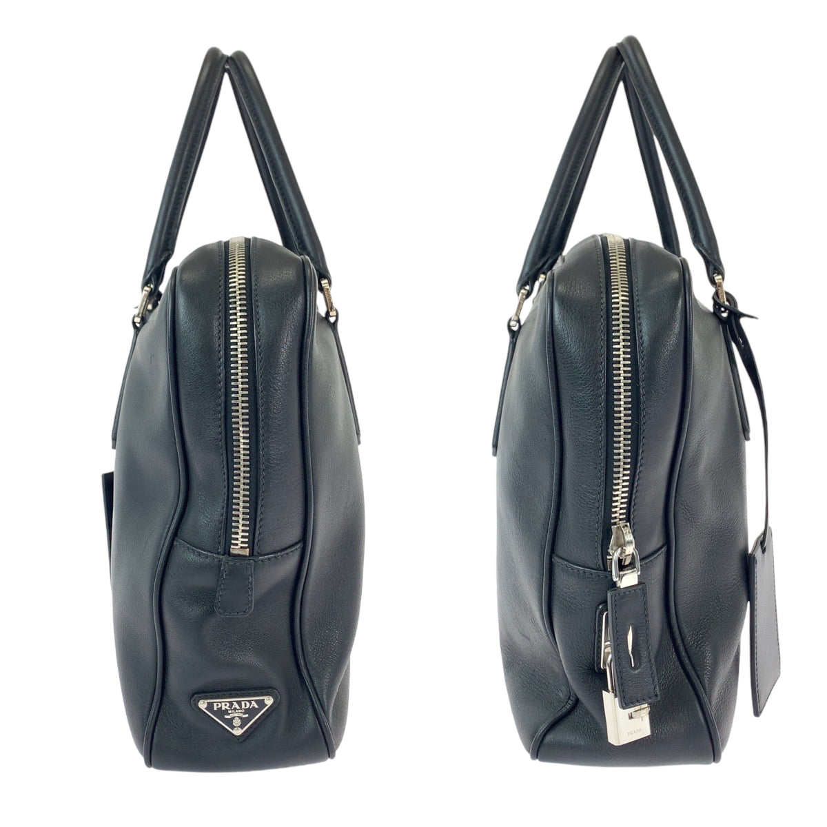 12027
PRADA プラダ 三角ロゴプレート ブラック 黒 シルバー金具 レザー VS0305 ビジネスケース ブリーフケース  メンズ