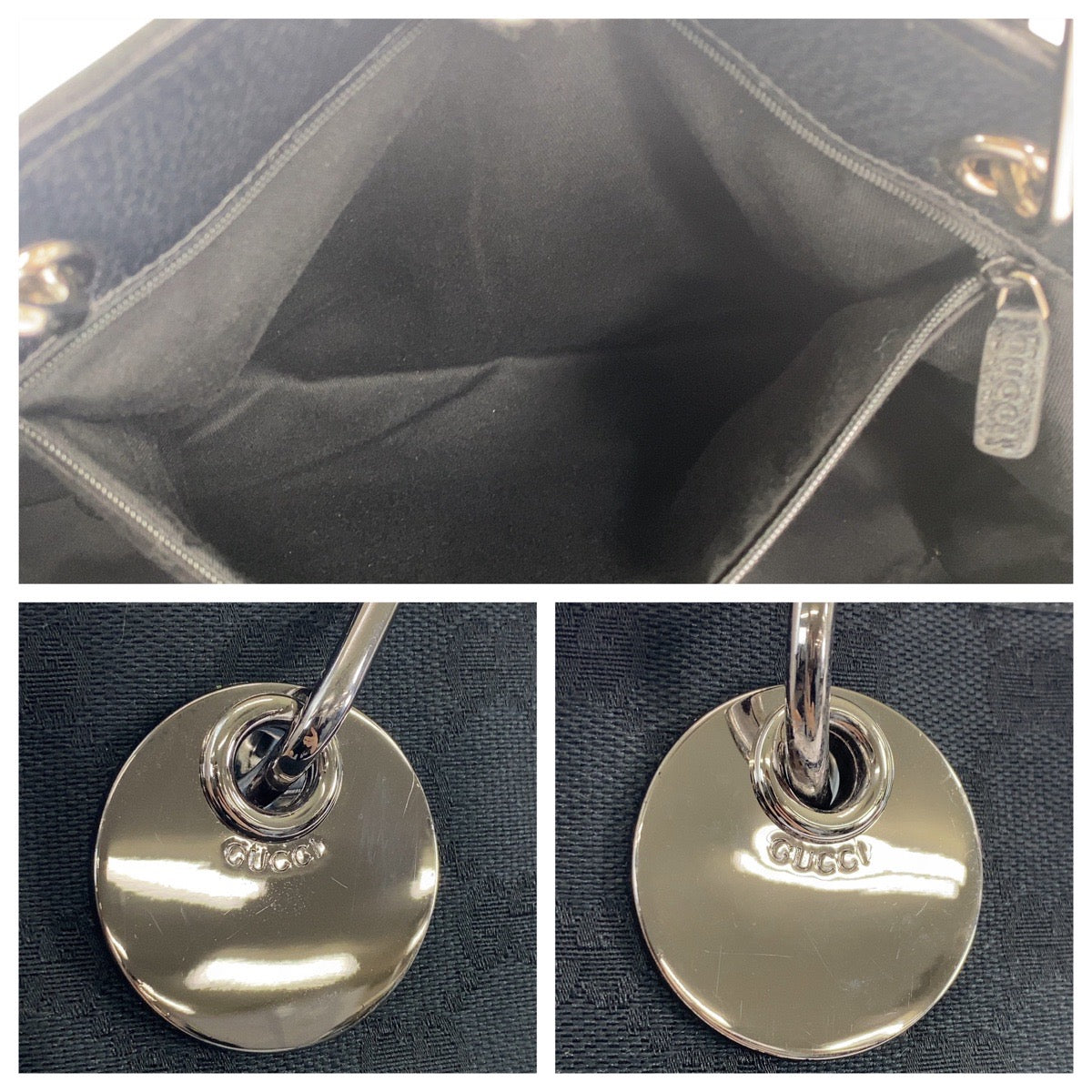 12026
GUCCI グッチ ブラック 黒 シルバー金具 GGキャンバス / レザー 120838 トートバッグ ショルダーバッグ  レディース