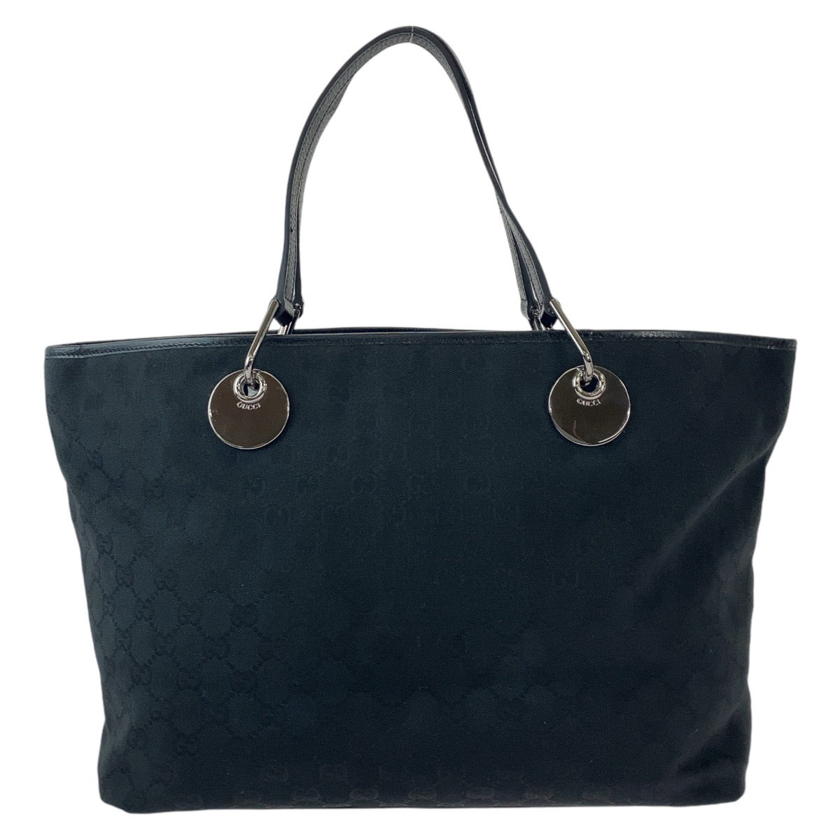 12026
GUCCI グッチ ブラック 黒 シルバー金具 GGキャンバス / レザー 120838 トートバッグ ショルダーバッグ  レディース