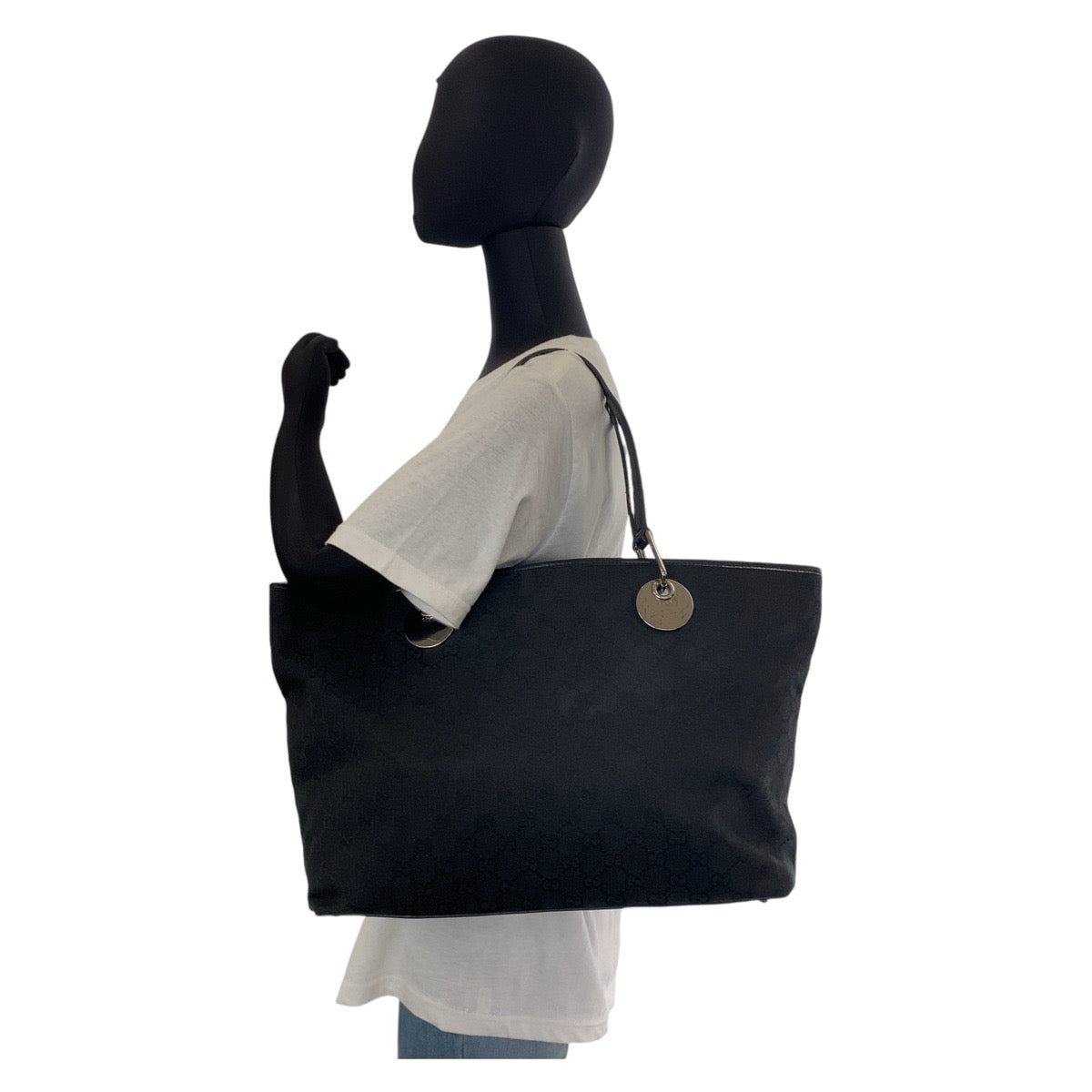 12026
GUCCI グッチ ブラック 黒 シルバー金具 GGキャンバス / レザー 120838 トートバッグ ショルダーバッグ  レディース