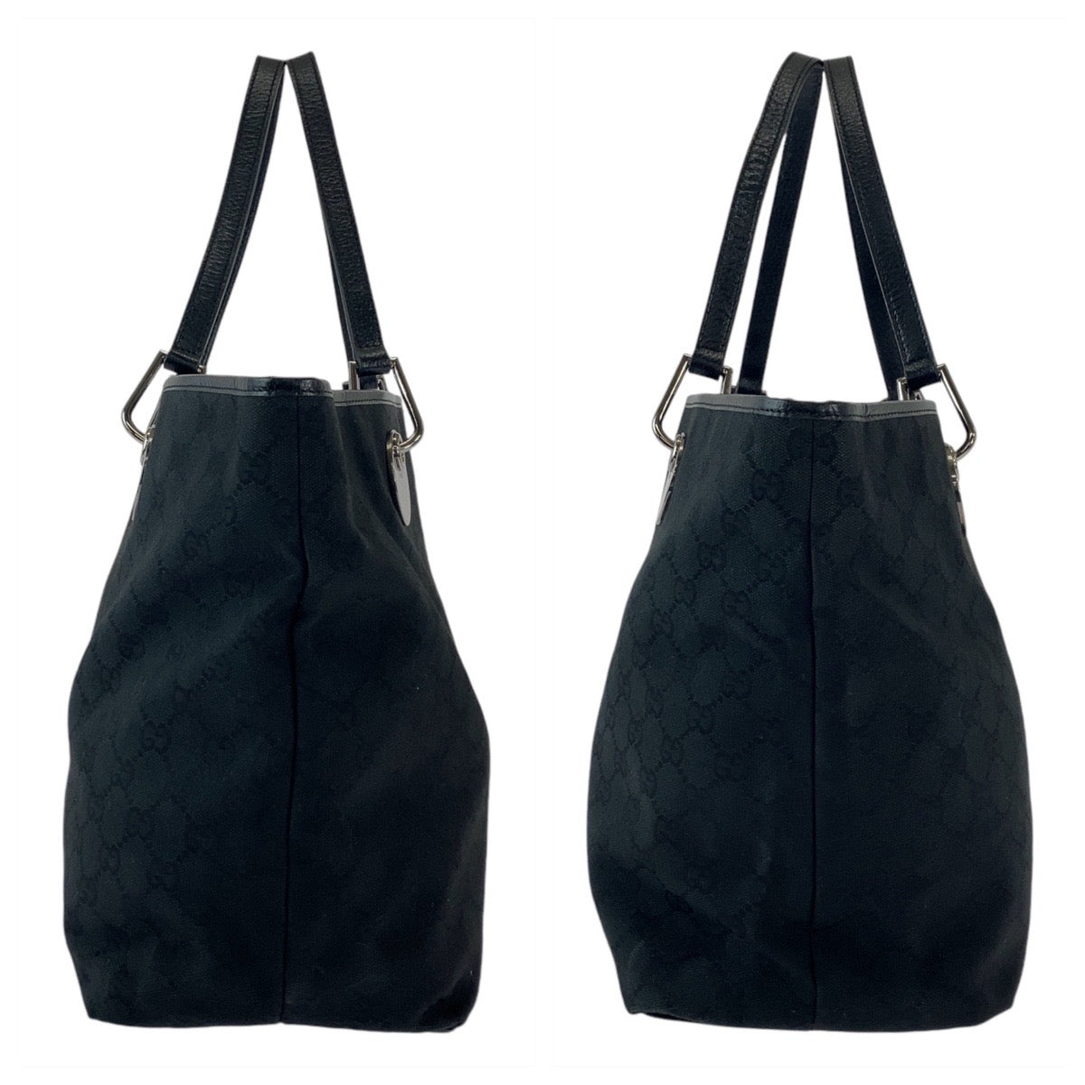 12026
GUCCI グッチ ブラック 黒 シルバー金具 GGキャンバス / レザー 120838 トートバッグ ショルダーバッグ  レディース