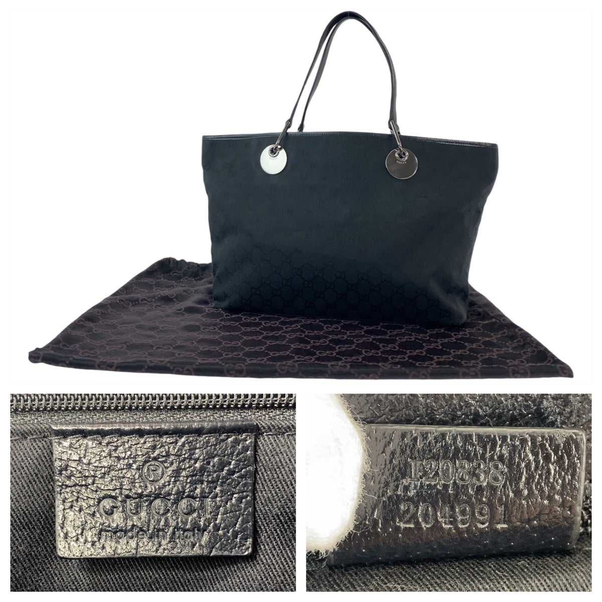 12026
GUCCI グッチ ブラック 黒 シルバー金具 GGキャンバス / レザー 120838 トートバッグ ショルダーバッグ  レディース