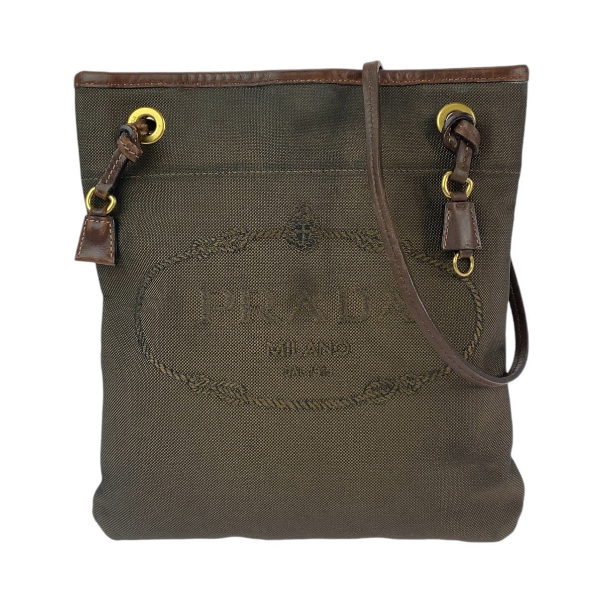 12024
PRADA プラダ ロゴジャガード ブラウン ゴールド金具 キャンバス / レザー 斜め掛け ショルダーバッグ ポシェット  レディース