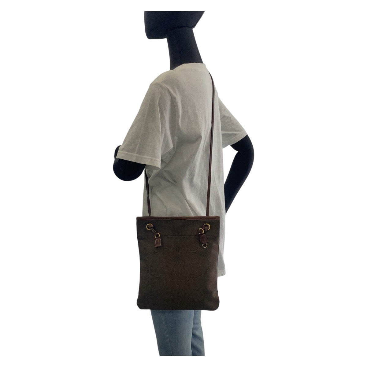 12024
PRADA プラダ ロゴジャガード ブラウン ゴールド金具 キャンバス / レザー 斜め掛け ショルダーバッグ ポシェット  レディース