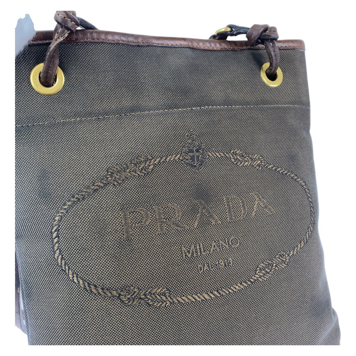 12024
PRADA プラダ ロゴジャガード ブラウン ゴールド金具 キャンバス / レザー 斜め掛け ショルダーバッグ ポシェット  レディース