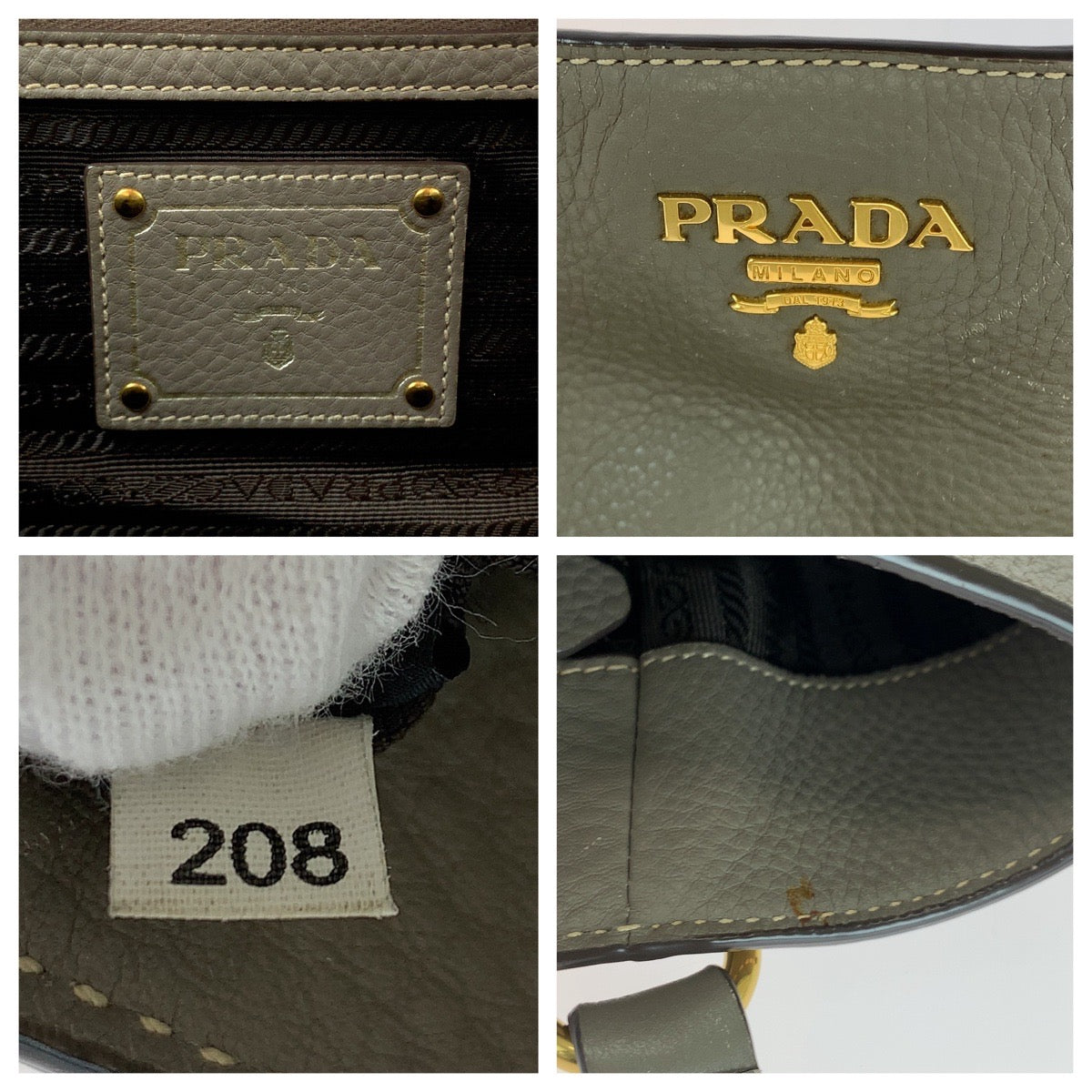 14012
PRADA プラダ ヴィッテロダイノ マルモ グレージュ ゴールド金具 レザー BR4970 トートバッグ ショルダーバッグ レディース AB48