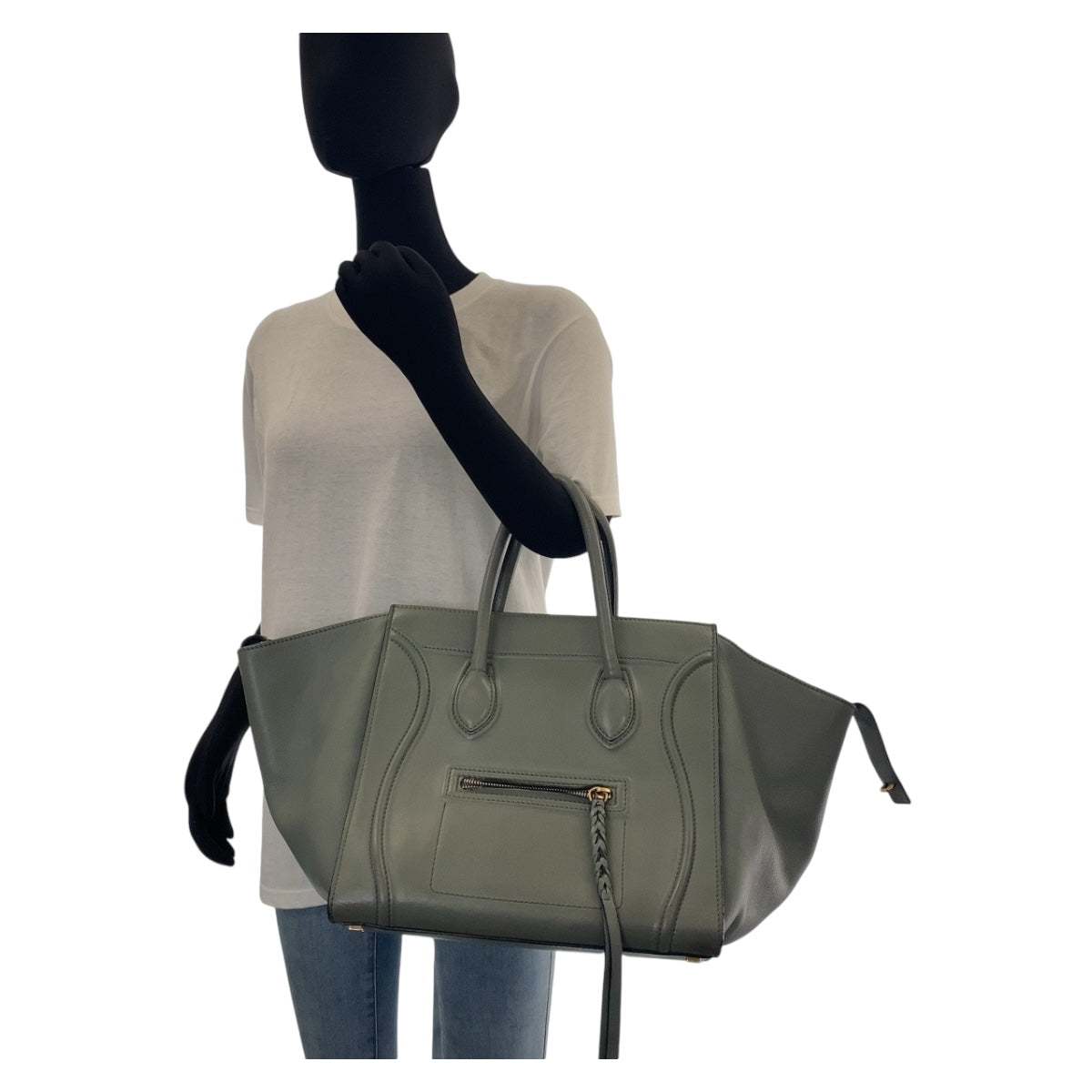 CELINE セリーヌ ラゲージ ファントム ブルー グレー ゴールド金具 レザー トートバッグ ハンドバッグ  レディース