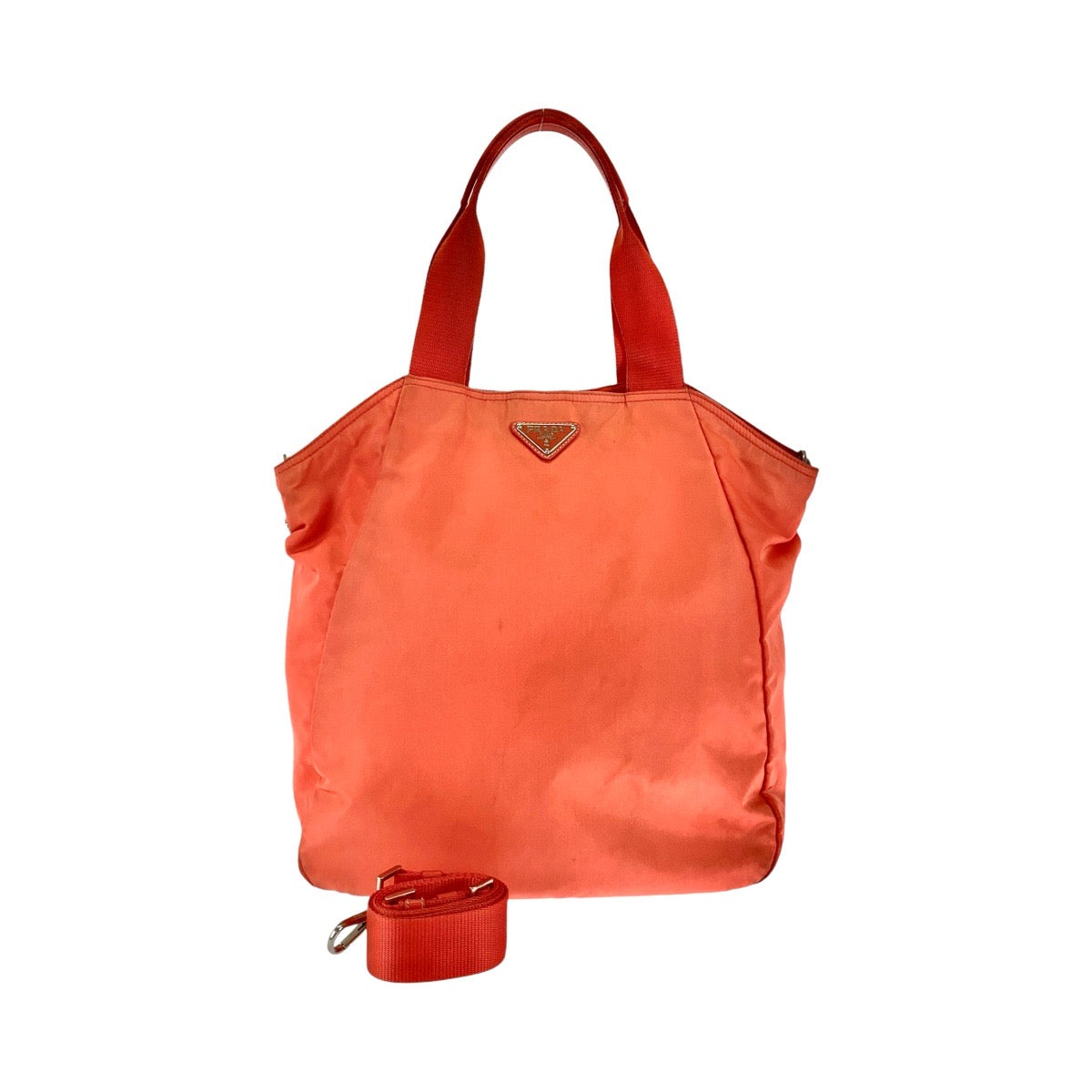 12022
PRADA プラダ テスート 三角ロゴプレート オレンジ シルバー金具 ナイロン トートバッグ ショルダーバッグ  レディース