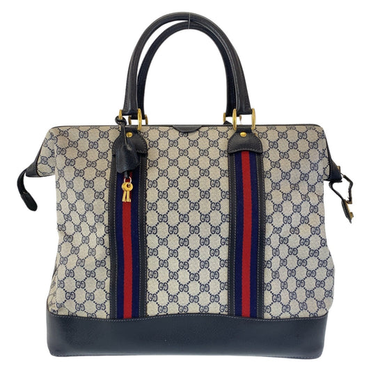 112017
GUCCI グッチ ヴィンテージ オールドグッチ シェリーライン ネイビー グレー ゴールド金具 GGスプリームキャンバス / レザー 012 122 0525 45 ボストンバッグ 男女兼用  レディース