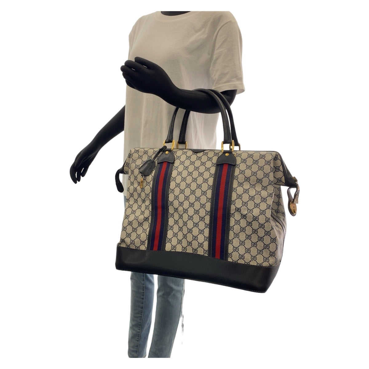 112017
GUCCI グッチ ヴィンテージ オールドグッチ シェリーライン ネイビー グレー ゴールド金具 GGスプリームキャンバス / レザー 012 122 0525 45 ボストンバッグ 男女兼用  レディース