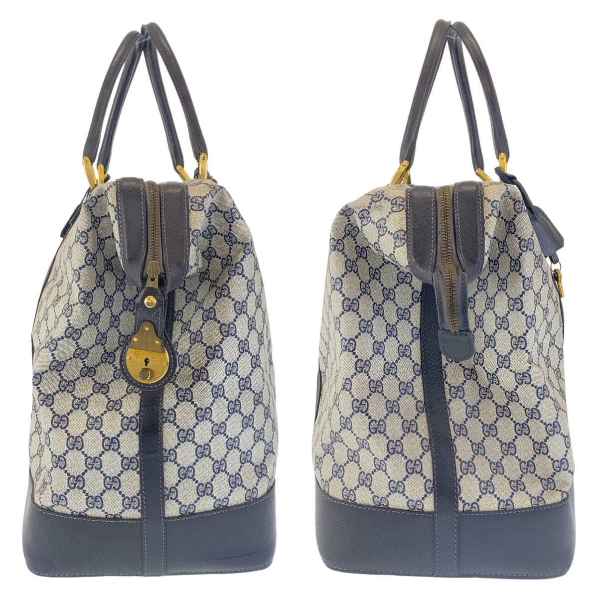 112017
GUCCI グッチ ヴィンテージ オールドグッチ シェリーライン ネイビー グレー ゴールド金具 GGスプリームキャンバス / レザー 012 122 0525 45 ボストンバッグ 男女兼用  レディース