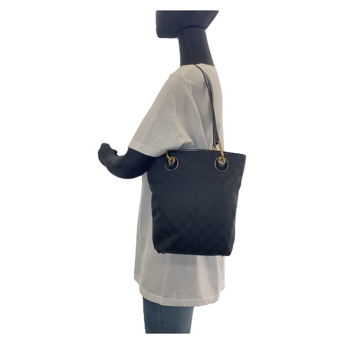 12015
GUCCI グッチ ブラック 黒 ゴールド金具 GGキャンバス 120840 トートバッグ ショルダーバッグ  レディース