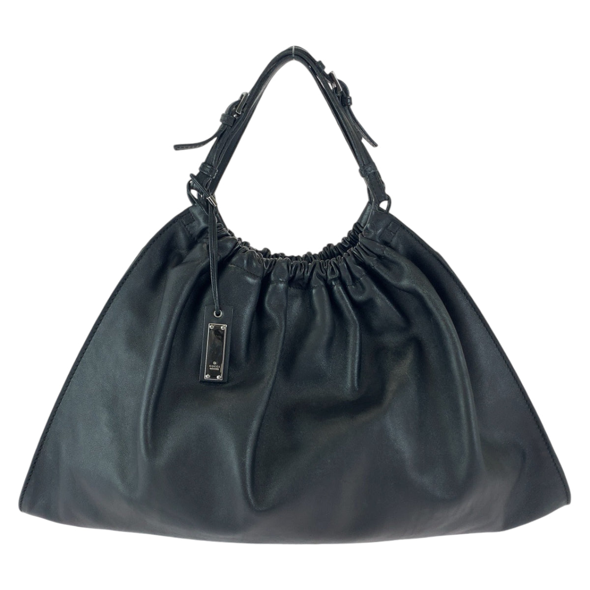 12014
GUCCI グッチ ブラック 黒 シルバー金具 レザー 76554 ハンドバッグ 巾着バッグ  レディース