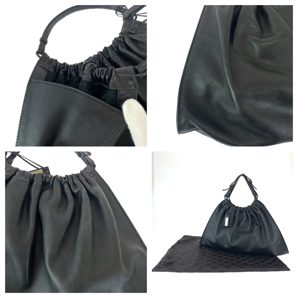 12014
GUCCI グッチ ブラック 黒 シルバー金具 レザー 76554 ハンドバッグ 巾着バッグ  レディース