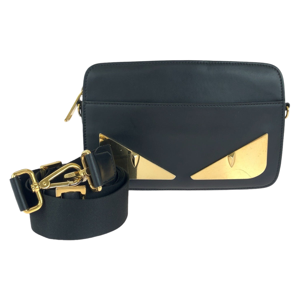 FENDI フェンディ モンスター バグズアイ ブラック ゴールド金具 レザー 7VA428 A3D8 F0KUR ショルダーバッグ ポシェット  メンズ