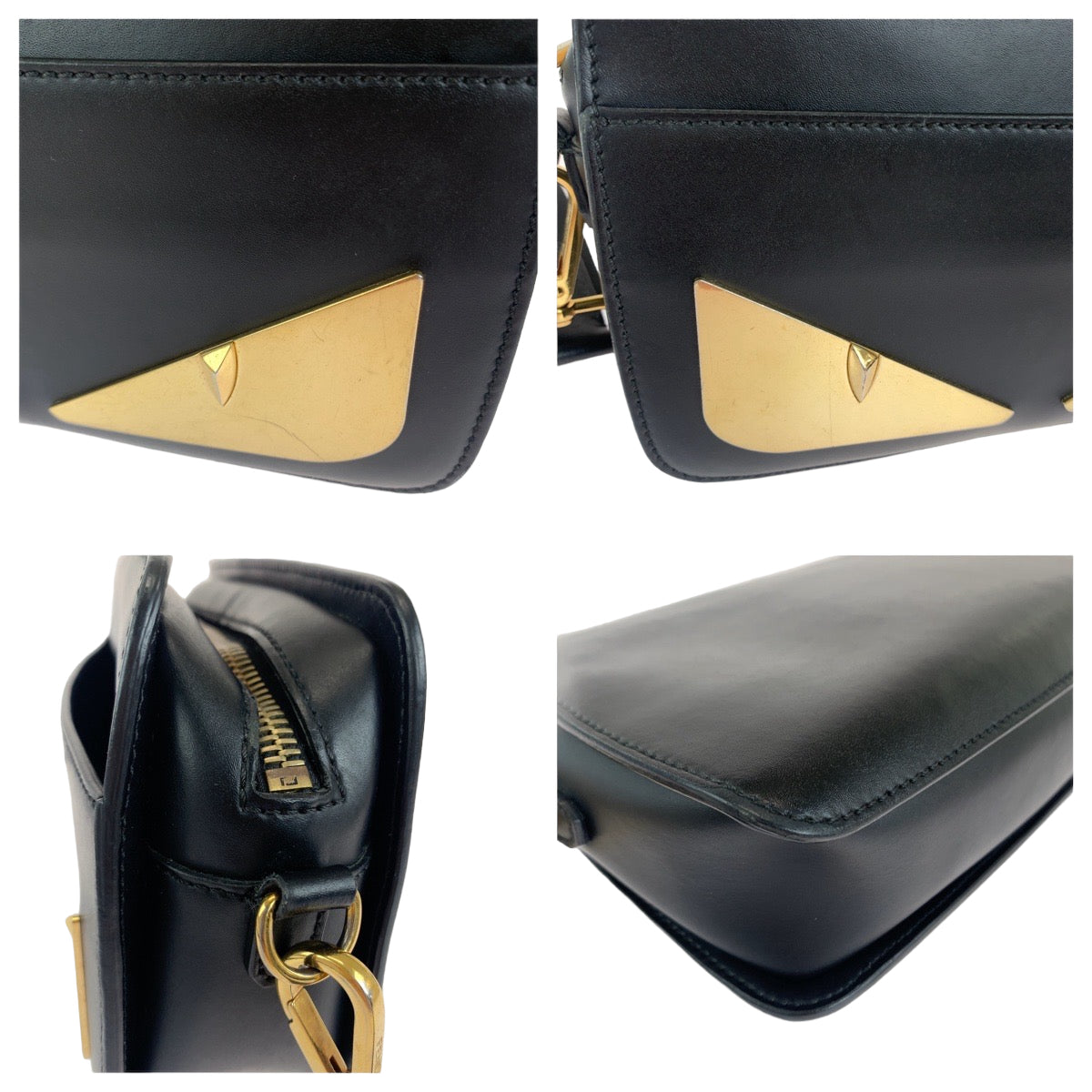 FENDI フェンディ モンスター バグズアイ ブラック ゴールド金具 レザー 7VA428 A3D8 F0KUR ショルダーバッグ ポシェット  メンズ