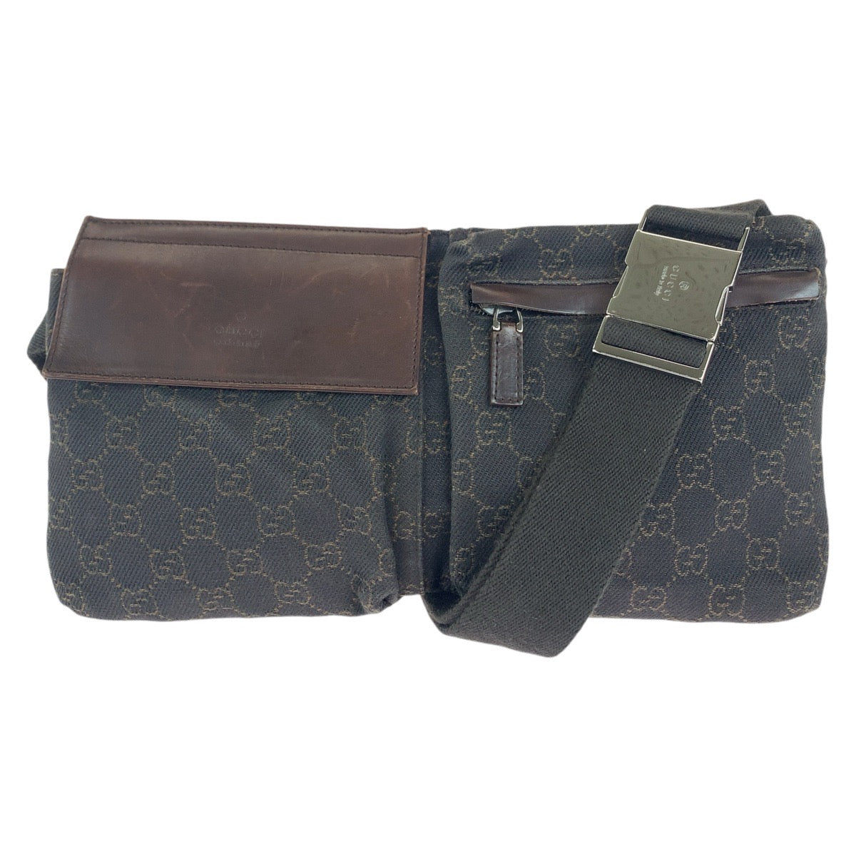 GUCCI グッチ GG柄 ブラウン シルバー金具 GGキャンバス / レザー 28566 ボディバッグ ウエストバッグ バムバッグ  メンズ