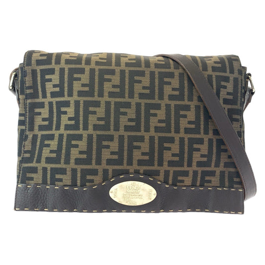 12007
FENDI フェンディ ズッカ ブラウン ゴールド金具 キャンバス / レザー 斜め掛け ショルダーバッグ メッセンジャーバッグ  レディース AB40