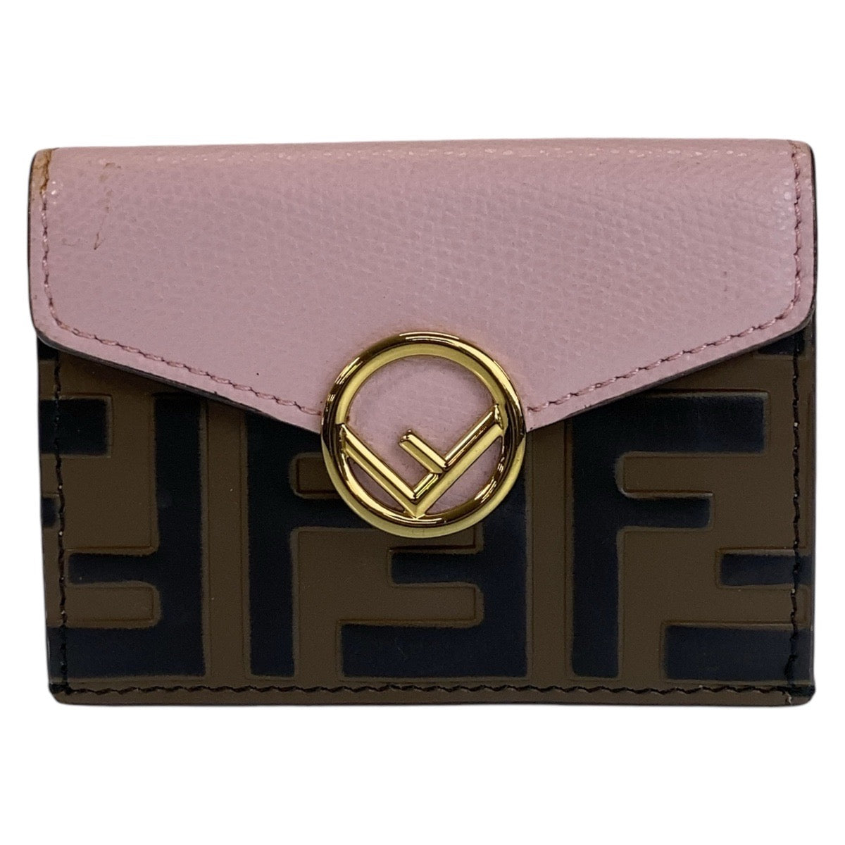 11982
FENDI フェンディ ズッカ エフイズフェンディ ピンク ブラウン ゴールド金具 レザー 折財布 コンパクトウォレット  レディース